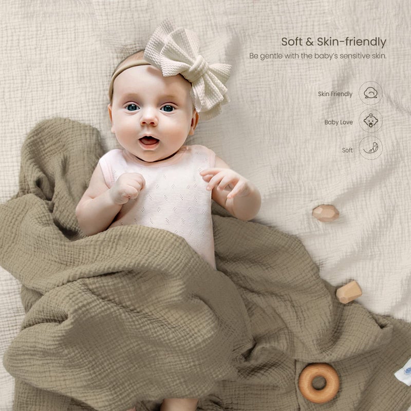 Lulu moon lulumoon Muslin Swaddle Blanket Baby - Cotton Swaddling Blanket Soft Baby Receiving Blankets Neutral 2Pack(Olive) - Image 3